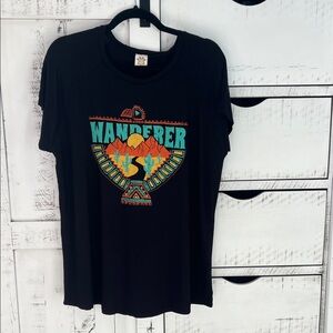 Black Wanderer Graphic T-Shirt with Southwestern Design